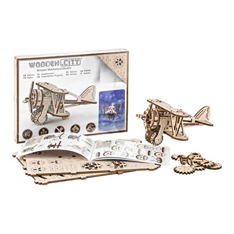 Wooden City WR304 Biplane 16.1 x 14 x 8.8 Cm, Wooden Color, one Size Cover