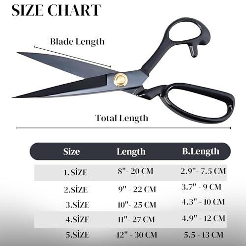 Professional Fabric Scissors - Heavy Duty Sewing Shears with High Carbon Steel Blades for Precise Cutting, Tailoring,Crafts, Industrial Strength Use, Sharp Precision Dressmaking Tools (Black, 25 cm) - Image 3