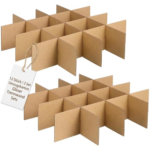 MAGICLULU 12 Stück/ 2 Set Umzugskarton-Gläser-Trennwand-Sets Für Den Umzug Trennwände Aus Pappe Weingläser Kartonfächer Trennwände Glaswaren Geschirr Verpackungsmaterial Verpackungskartons