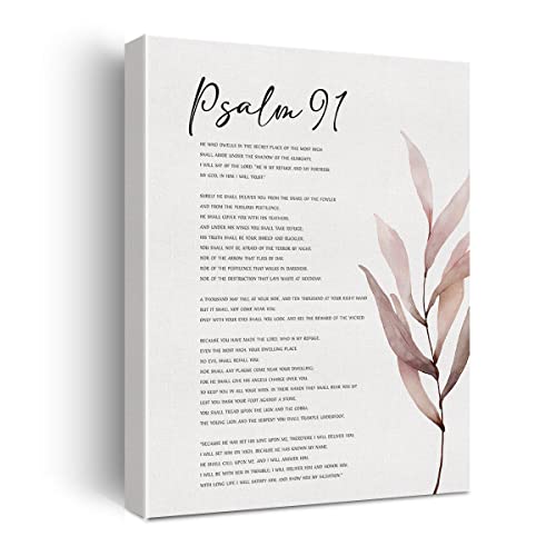 Inspirational Bible Verse Psalm 91 Wall Art Decor Religious Christian Gifts for Women Men Mother's Father's Day Christmas Birthday Gifts 12X15” Canvas Print Artwork Home Office Decor (Framed)