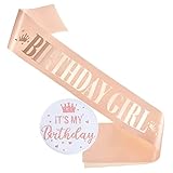Tamaños adecuados: este pin de cumpleaños de oro rosa mide aprox. 2,95 pulgadas de diámetro, la banda de la niña de cumpleaños mide aproximadamente 63 x 3,74 pulgadas, que son tamaños adecuados tanto para adultos como para niños.