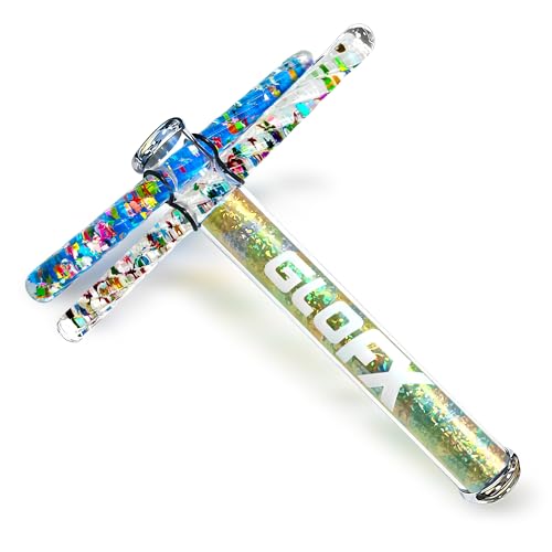GloFX Geometric Rainbow Liquid X Kaleidoscope Tube Toy – Dual-Color Glitter Wands (White & Blue) – Visual Sensory Tube for Ages 15+