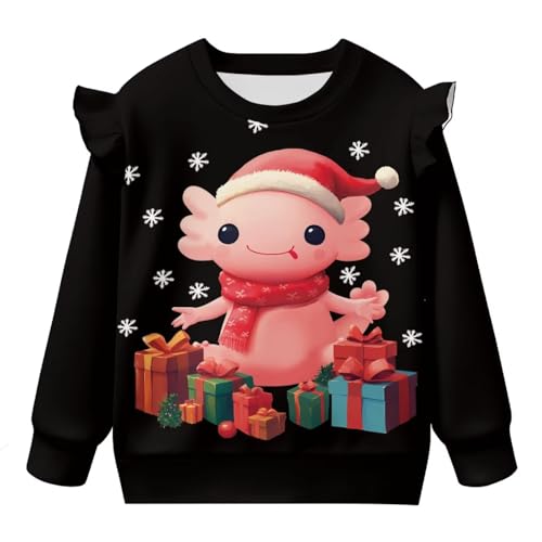 Girls Christmas Sweatshirts Ruffle Sleeve Shirts for Toddelr Girls Crewneck Tops Holiday Clothes 1-8 Years
