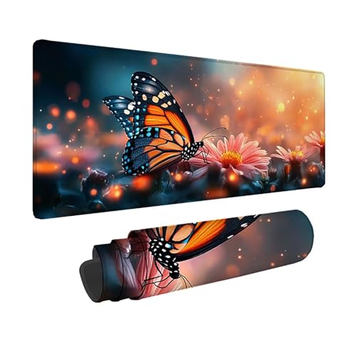 Tapis de souris XXL papillon jaune, idée cadeau originale pour setup PC