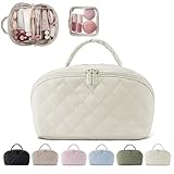 MINGRI Petition Makeup Bag for Travel, women Large Capacity Petition Cosmetic Bag 2 Pcs Petition Toiletry Bag Spacious 180° Open Cosmetic Organizer for Toiletries & Brushes With Compartments（White