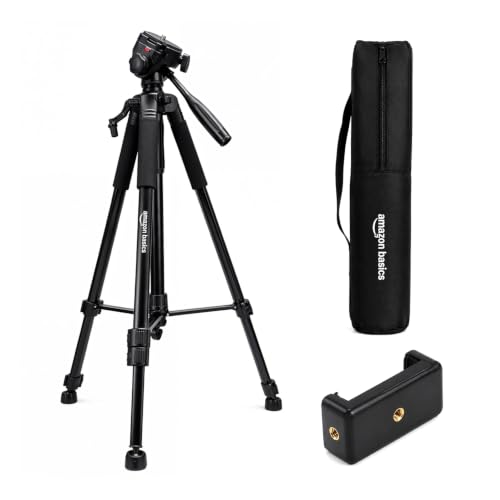 Image of Amazon Basics 67-Inch Aluminium Tripod for DSLR & Camera, 5.57 Feet Operating Height, 5kg Load Capacity, Portable Lightweight with 360 Ball Head, Clip Lock & Carry Bag, for Photography & Video