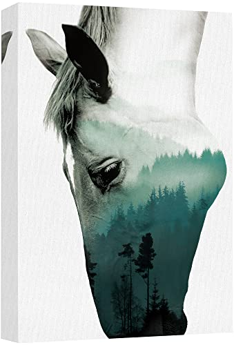 SIGNWIN Canvas muurkunst een wild paard en mistige berg dubbele belichting fotografie dieren dieren dieren digitale kunst moderne kunst rustiek portret edgy voor woonkamer, slaapkamer, kantoor - 40 x