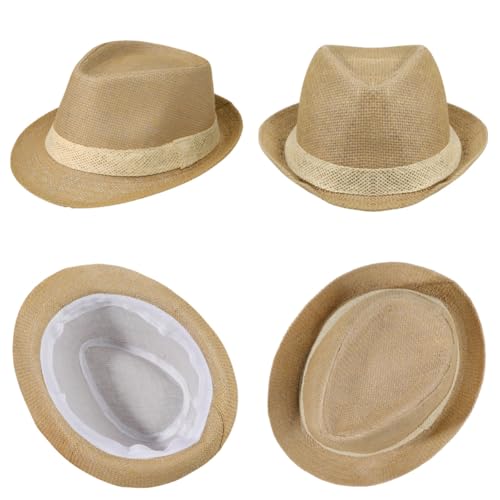 Image of Men Fedora Beach Sun Hat Women Panama Short Brim Sun Protection Straw Beach Hat Classic Foldable Packable Jazz Beach Sun Hat