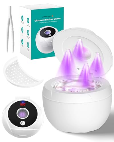 Retainer Cleaner Machine, 45kHz Portable Ultrasonic Cleaner, 4 Cleaning Modes, 200ml Stainless Steel Tank, Digital Timer, Includes Tweezer & Drain Basket for Jewelry, Glasses, Watches, & More