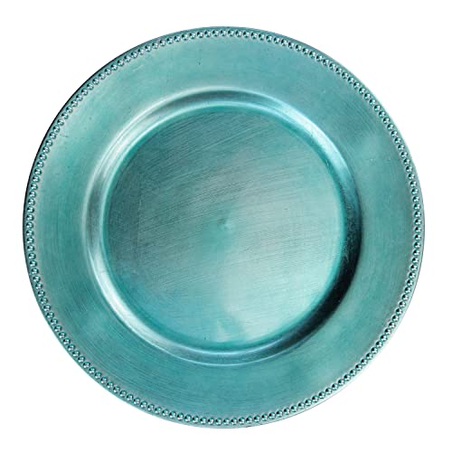 Turquoise Plastic Beaded Charger Plates - 12 pcs 13 Inch Round Wedding Party Decroation Metallic Charger Plates (Turquoise, 12)