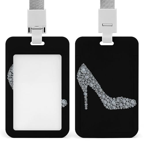 Image of Diamond High Heel Shoe Hard Badge Holder with Lanyard Heavy Duty Sliding ID Card Name Tag Holders for Office Key Cards