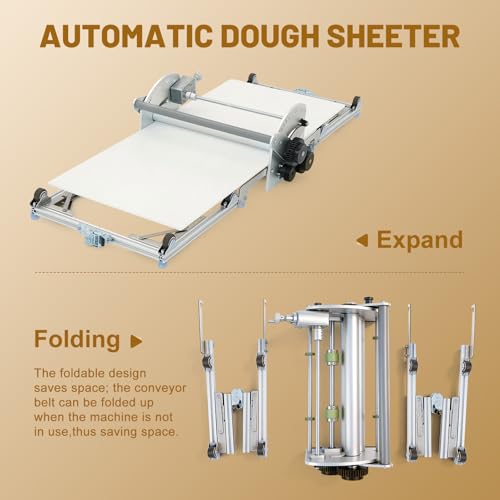 Electric Folding Dough Sheeter Machine, Stainless Steel Dough Machine Adjustable Thickness 0.2-30mm for Bread Pizza Croissants Marzipan Puff Pastry(Electric) by CXMXITP - Image 4