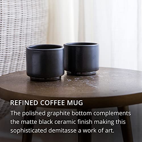 Fellow Monty Milk Art Espresso Cups - Small Double Wall Ceramic Demitasse, Matte Black With Graphite Base, 3 Oz Cup (Set Of 2) #TOP3