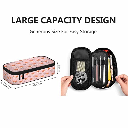 Image of Yekiua Cute Fox Pencil Pouch Floral Dots Leaves High Capacity Pencil Case Stationary Bag Cosmetics Bag Pink