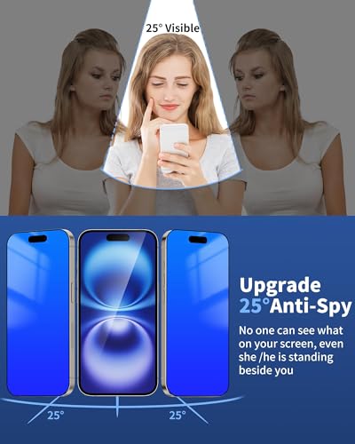 Image of 2 Pack Privacy Screen Protector for iPhone 16 Plus Tempered Glass 25 Degree Anti-Spy 16Plus Gradient Colorful Anti Bluelight Easy Installation Frame Full Coverage Case Friendly (6.7 inch Blue)