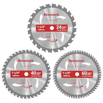 3 Pack 7 1/4 Inch Circular Saw Blades with 24T, 40T, and 60T Teeth for Wood Cutting