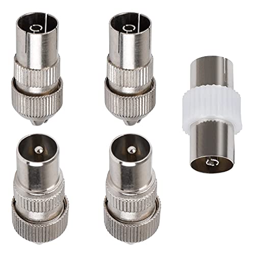 Gunwon 5 PCS aerial connectors2x Female & 2x Male TV Aerial Coaxial Cable Connectors Adaptor F Connector Adaptor Coaxial Connector Coax RF Cable Aerial Plug