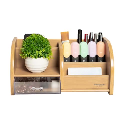 Image of oddpod Glosen Premium Multi-Purpose Wooden Desk Organizer & Mobile /Pen Holder Stand For Home /Office C-2031, Brown