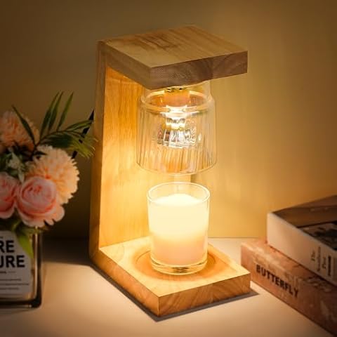 FADACHY Candle Warmer Lamp, Wood Candle Lamp with Timer, Flameless Candle Warmer Modern Candle Warming lamp/Wax Warmer Lamp with 2 Bulbs, for Decor Birthday Gifts Cover
