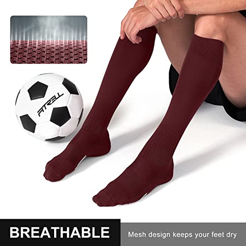 Fitrell 2/3 Pack Soccer Socks For Youth Kids Adult Baseball Softball Football Socks For Men Women Boys Girls, Maroon, Medium #TOP5