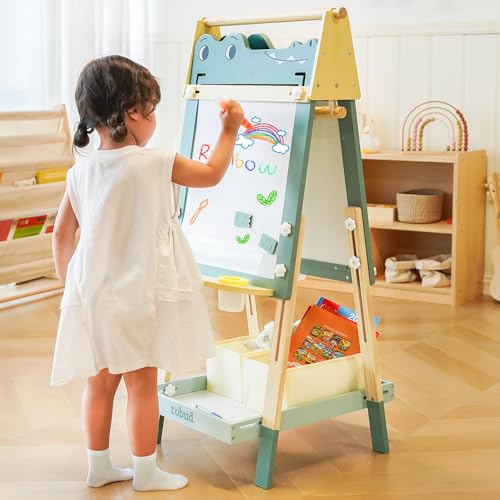 Chevalet crocodile enfants ROBUD bois ajustable double face magnétique, rouleau papier inclus