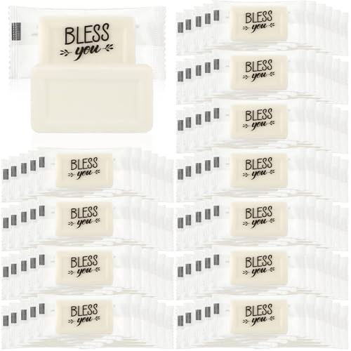 Image of Kacctyen 4 Pcs 0.35 oz Mini Hotel Soap Bars Bulk Individually Wrapped Hand Soap Bars Travel Size Toiletries for Hospitality Guest Holiday (Bless You)