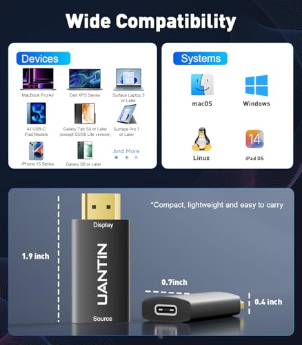 UANTIN USB C to HDMI Adapter [4K@60Hz] Uni-Directional USB Type-C 3.1 Female to HDMI 2.0 Male Converter Thunderbolt 3/4 for MacBook Pro/Air, Galaxy S23, Dell, HP, Surface - 1 Pack - Thumbnail 7