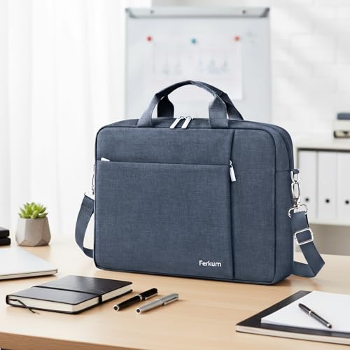 Ferkurn Laptop Bag Case 17 17.3 inch for Women Men, Messenger Briefcase Compatible with Alienware Nitro 5 XPS 17 ThinkPad Legion 5 Inspiron HP Pavilion Asus Acer, Slim Strap Computer Bag, Gray