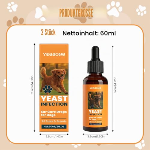 OPEIXSAYKOC Ohrentropfen für Hunde 2 x 60ml, Ohrentropfen Hund Entzündung