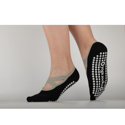 Pilates Socks with Grips for Womens Athletic Gym Yoga Barre Dance Non Slip Skid Socks for Women with Crossed Strap3
