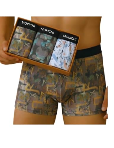 Image of Men's Printed Boxer Briefs Pack of 3 | Soft Stretch Trunks Underwear for Men | Breathable, Comfortable,