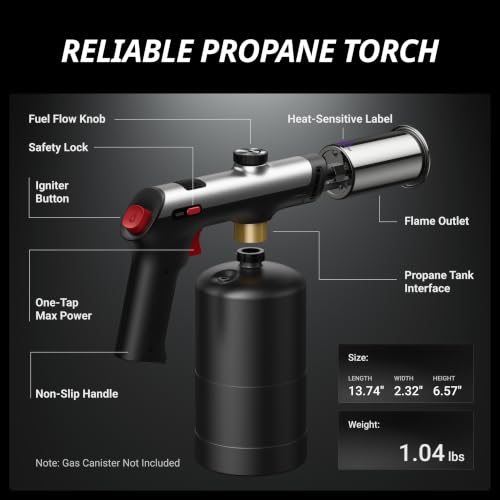 AirChef Propane Torch Gun, One-Touch Max Fire, Safety Lock, Titanium Gray - image 8