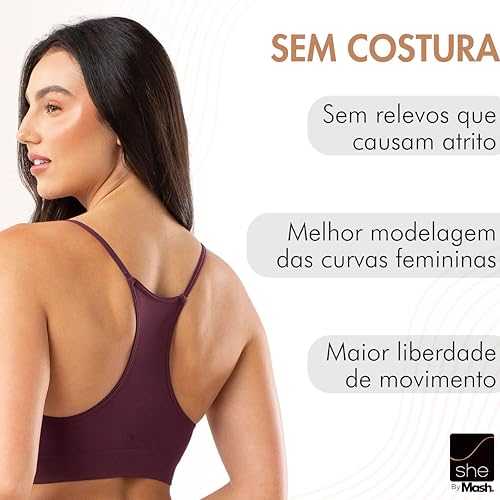 SHE BY MASH Kit 2 Top Nadador Microfibra Sem Costura Feminino Adulto, 1 Rosa Claro - 1 Vermelho Bord