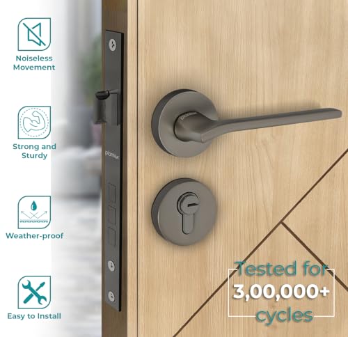 Image of Plantex Fully Brass Door Lock with 3 Years of Warranty /Main Door Lock for Home /Mortise Lock for Door - Main Door Lock Set (Sumer-3037, Satin Black Matt)