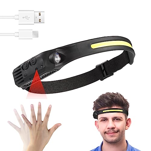 Headlamp Rechargeable, 230° Wide Beam Head Lamp LED with Motion ...
