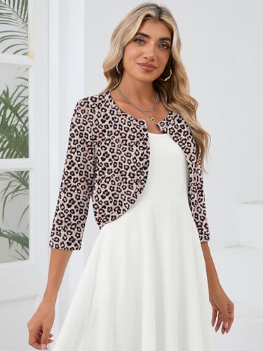 Image of Heymoments Women's 3 /4 Sleeve Casual Shrugs Lightweight Open Front Cropped Cardigan for Dresses