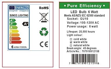 Sunco Lighting 10 Pack - MR16 Dimmable GU10 LED 6W Light Bulb, 3000K Warm White, 40W Halogen Bulb Equivalent, 400 Lumens, 45 Degree Beam Angle, Perfect Standard Size, Recessed Lighting, Track Lighting