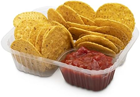 Bagulet - Snack Tray 100 Pack for Chip and Dip Bowl - Nacho Nibbles Server Food with Sauce Compartment Paper Alternative Movie Night Party or Buffet Dish Includes 3 Plastic Serving Scoops