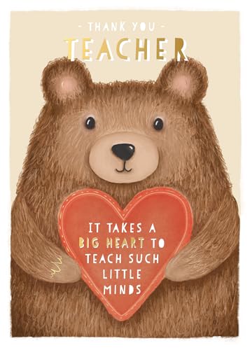 Wishing Well Thank You Teacher - Tarjeta de felicitación con diseño de oso esponjoso, 12,7 x 17,8 cm