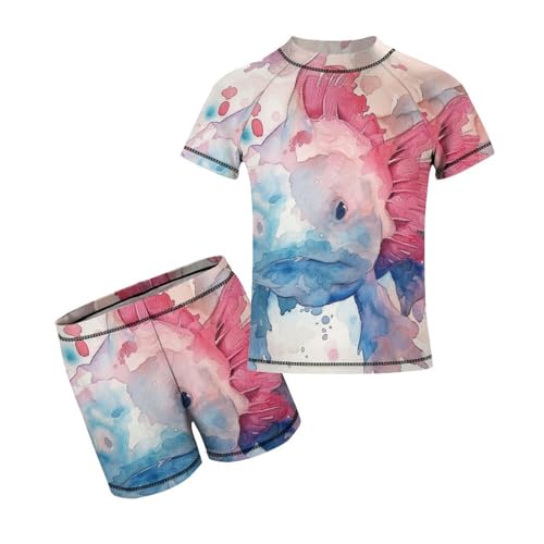 Watercolor Pink AxolotlChildren's Casual Swimsuit Set - Simple and Versatile6-7Y（110cm）