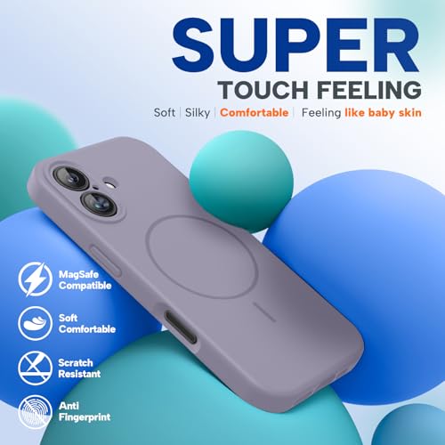 Image of Miracase Magnetic for iPhone 16 Plus Case, [Soft Anti-Scratch Microfiber Lining], Compatible with MagSafe, Liquid Silicone Shockproof Drop Protection Phone Case for 16 Plus,Lavender Gray