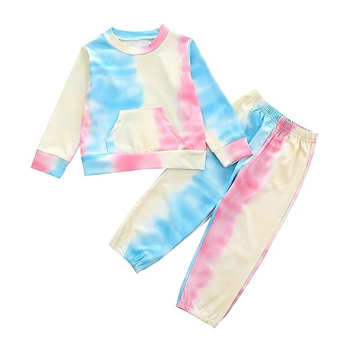 Toddler Boys Girls Autumn Winter Sports Long Sleeve Round Neck Tie Dye Printed Sweatshirt Fashion (Blue, 3-4 Years)