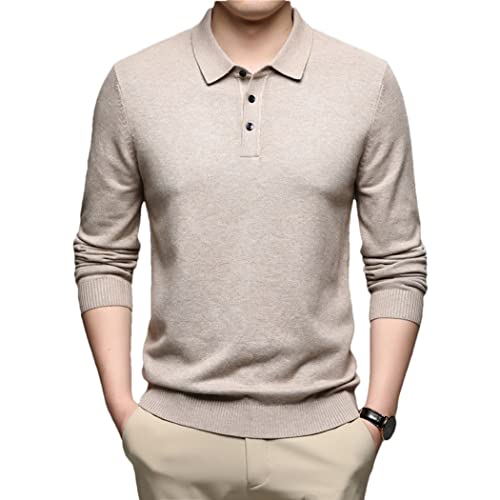 Pull en tricot pour homme marron café à col rabattable taille S