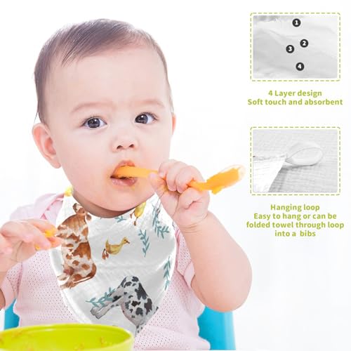 Image of vvfelixl Baby Muslin Washcloths Farm Animals Cows Duckling Baby Burp Cloths Cotton Baby Face Towel for Newborn Infants Boys Girls Soft and Absorbent 11.8 X 11.8 in, 3 Pack