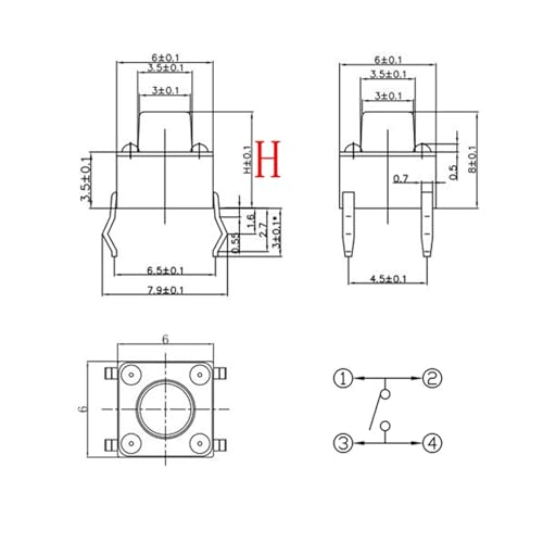 Mini panel PCB interruptor micro pulsador momentáneo 6x6x9mm de 4 pines para soldar 5