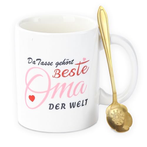 McBecdy Oma Tasse mit Löffel, Beste Oma der Welt Kaffeetasse, Weihnachtsgeschenke Geschenk für Oma - 380ml Tassen für Großmutter Geburtstag...