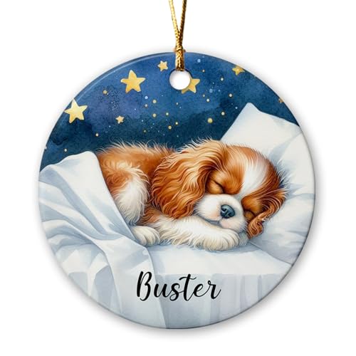 Cavalier King Charles Spaniel Pet Christmas Ceramic Ornament, Personalized Cavalier King Charles Spaniel Dog Sleeping Ornament Xmas Tree Gift for Family, Custom Name Dog Lovers Ceramic Keepsake 2025