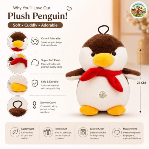 Image of CHI-CHIMPU TOYSs Fur Penguin Soft Toy 25 cm | Ultra Soft Plush Stuffed Penguin for Kids | Cute Hugging Plush Animal | Baby Safe Cuddly Toy | Birthday Gift for Boys, Girls & Penguin Lovers
