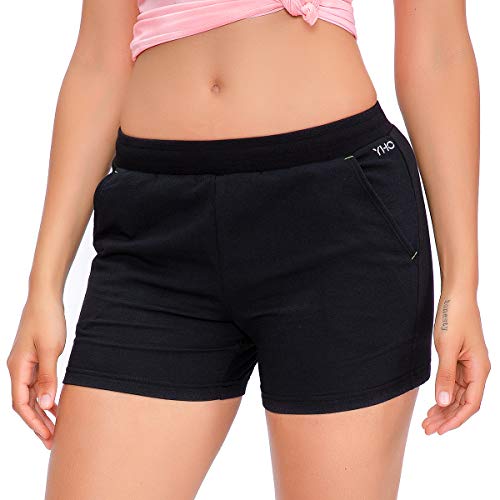 YAWHO Short de Sport pour Femme - Séchage Rapide - Respirant - pour Le Fitness, la Gym, Black 82003, L