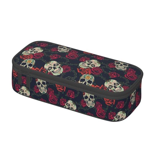 Image of Rose Skull Elegant Pencil Case Organizer Big Capacity Pencil Pouch Stationery With Zipper School Supplies Pencil Bag For Girls Boys Office